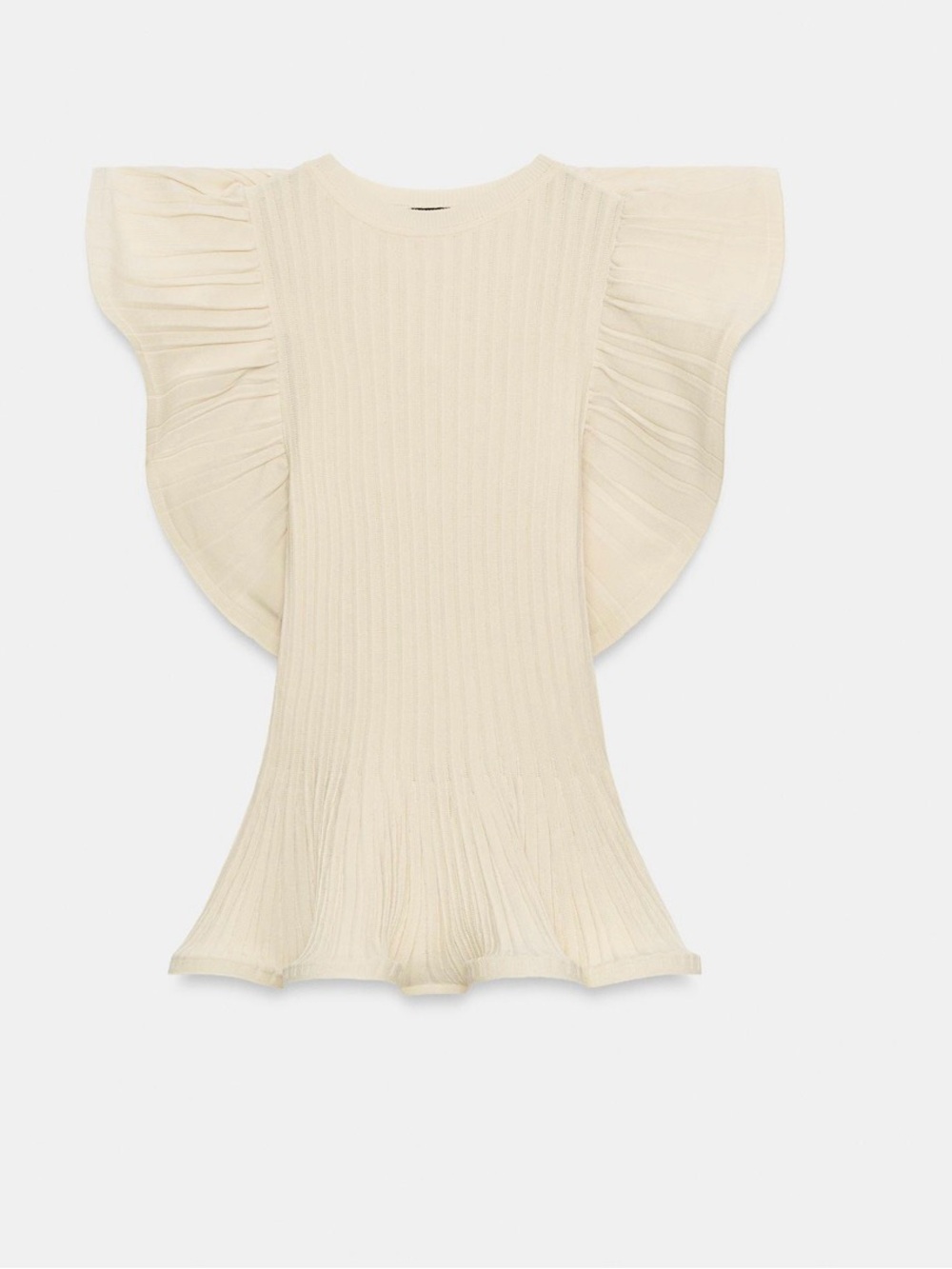 Zara Cream Ruffle Sleeve Ribbed Top - Picture 3 of 3